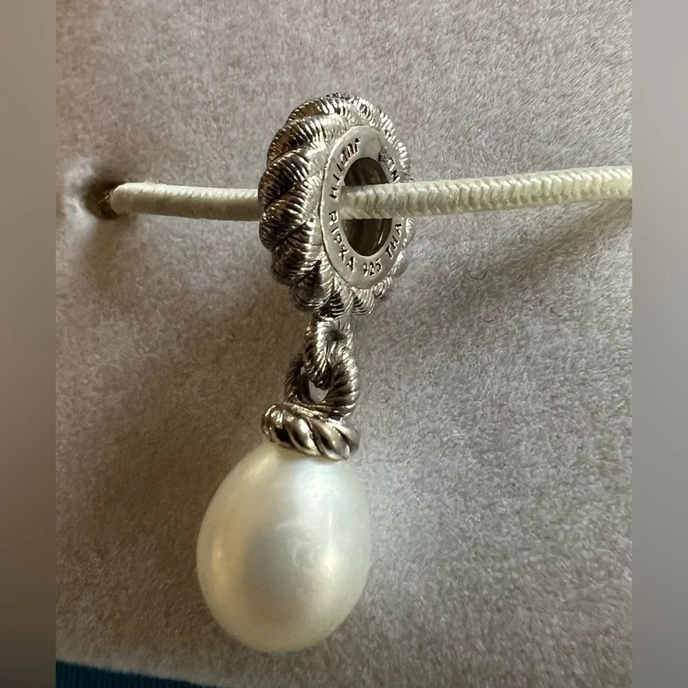 Judith Ripka .925 Diamonique Pearl Drop Dangle Charm EUC RIPKA #251